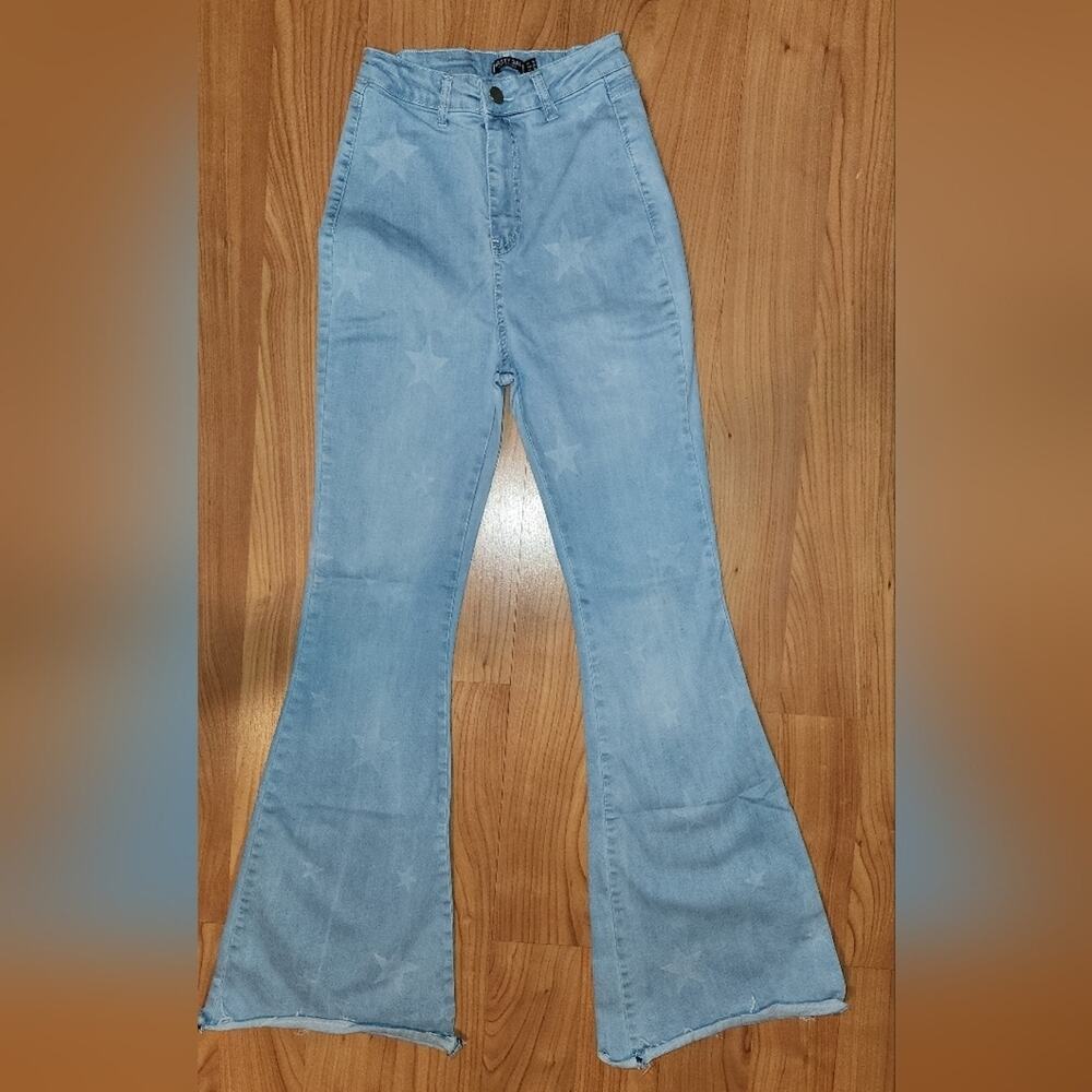 Shien Flare Blue Jeans Star Print EUC sz 6 - Picture 3 of 10
